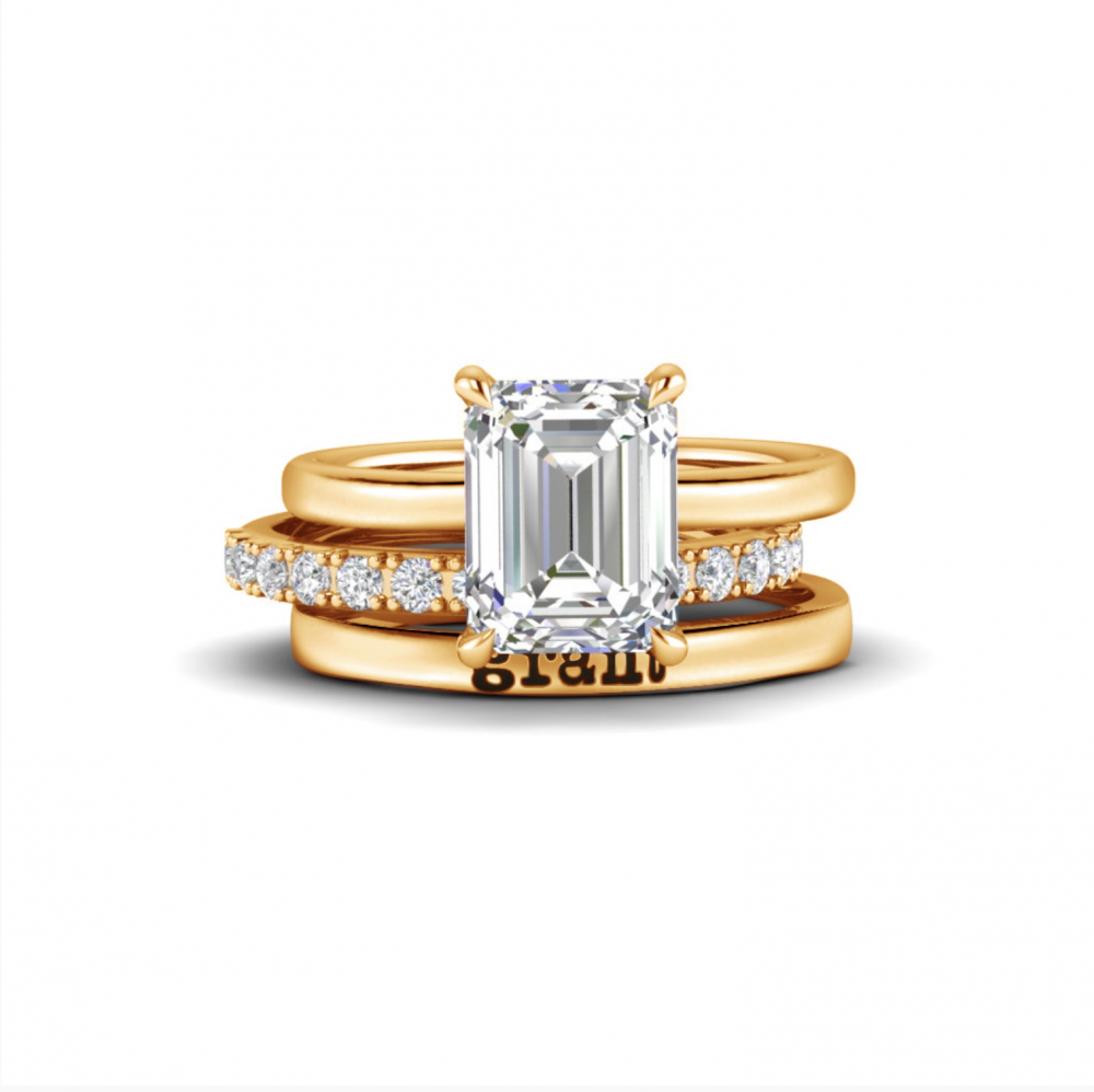 2.5 Ct Emerald Moissanite & 0.15 Ctw Diamond Secret Halo
  Personalized Engagement Ring Stack
